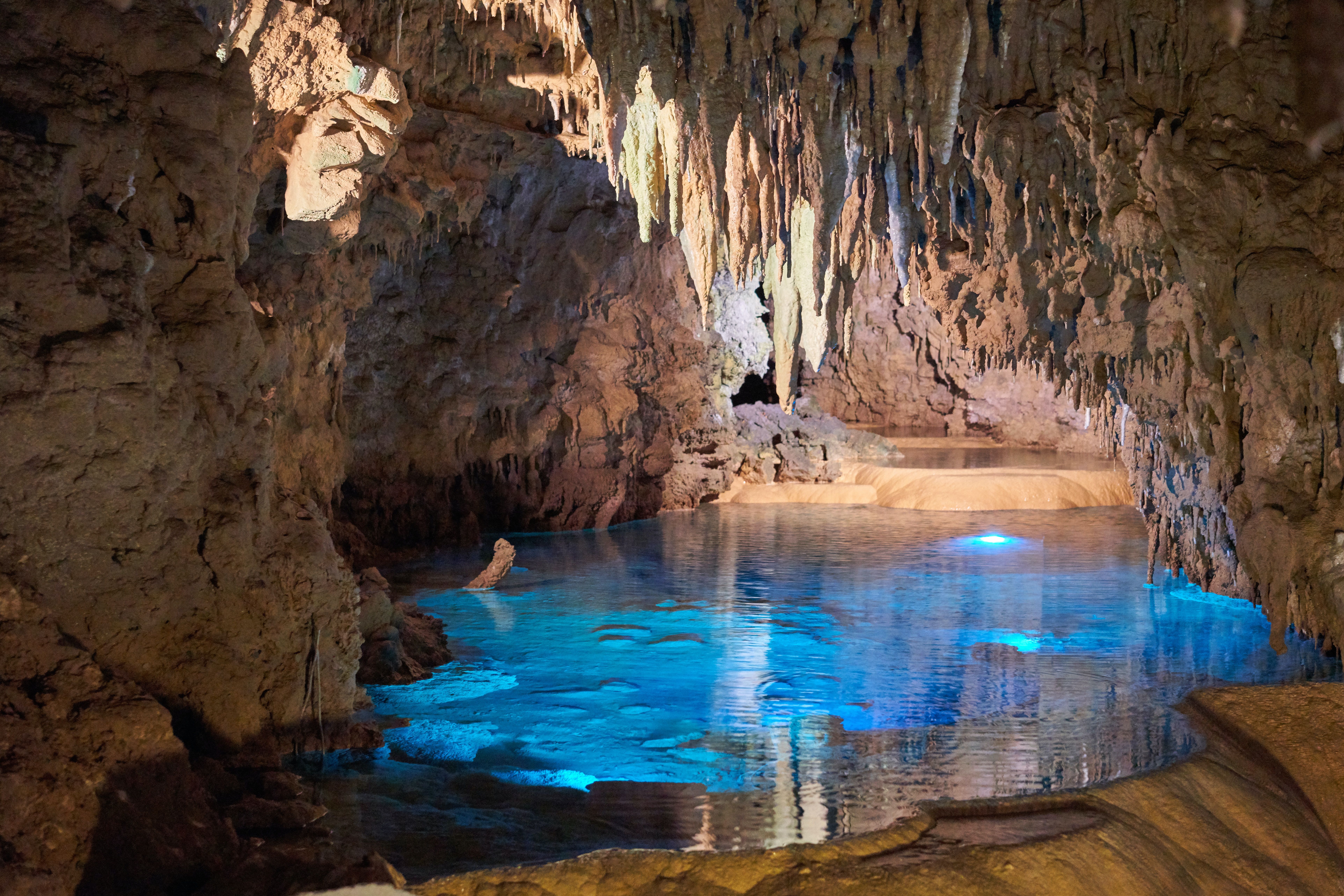 Cave with blue waters 