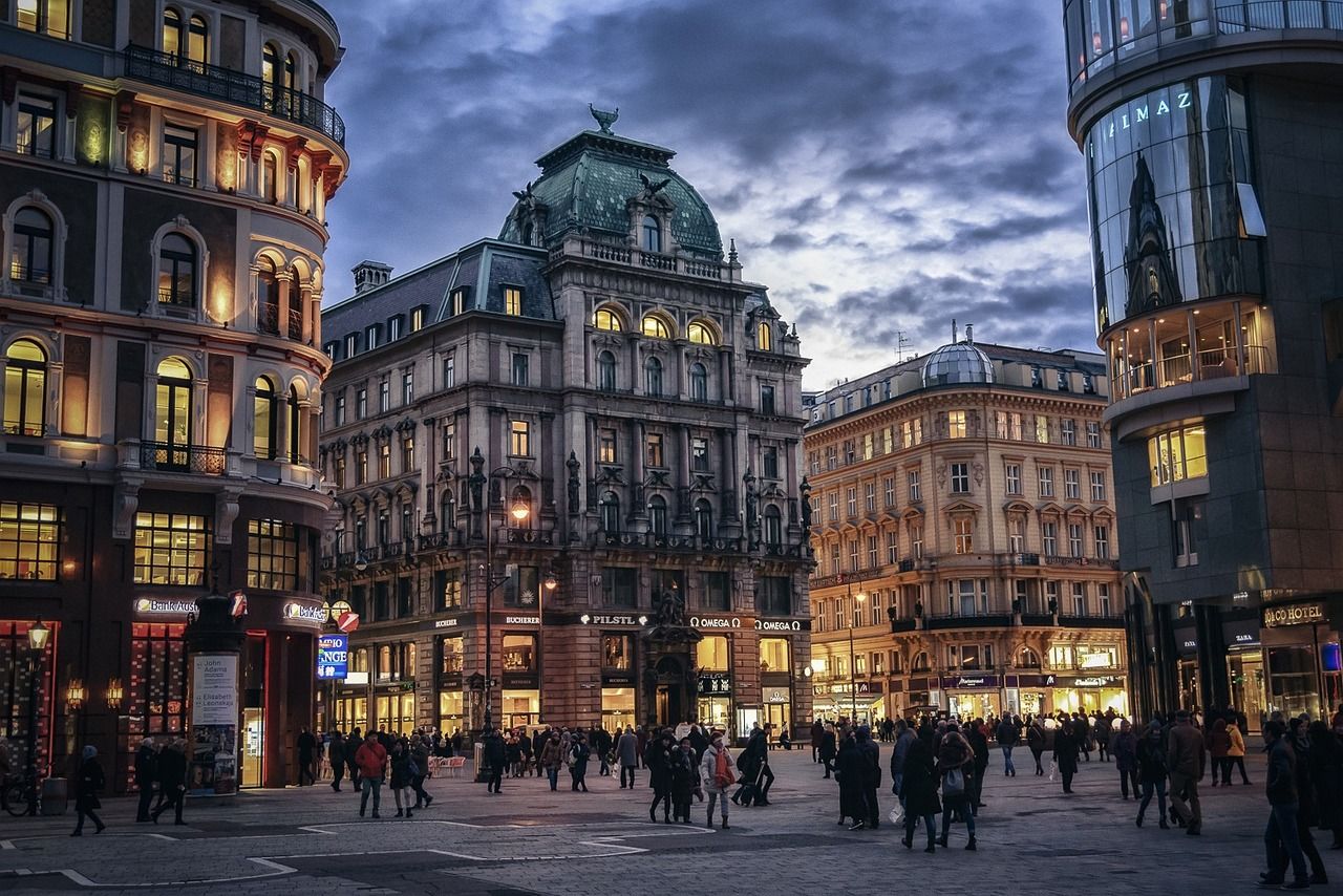 Historic Buildings In The Evening In Vienna, Austria 
