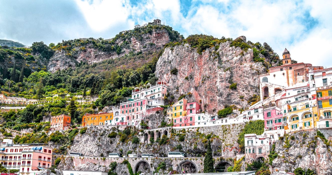 A view of buildings along the Amalfi Coast