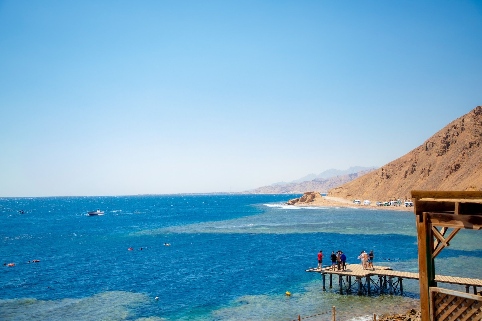 Free divers at the famous Dahab Blue Hole in the Red Sea in Egypt