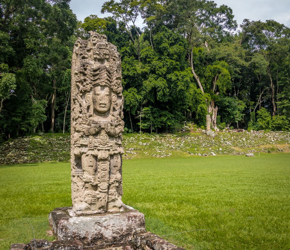 Carved Stella in Mayan Ruins - Copan