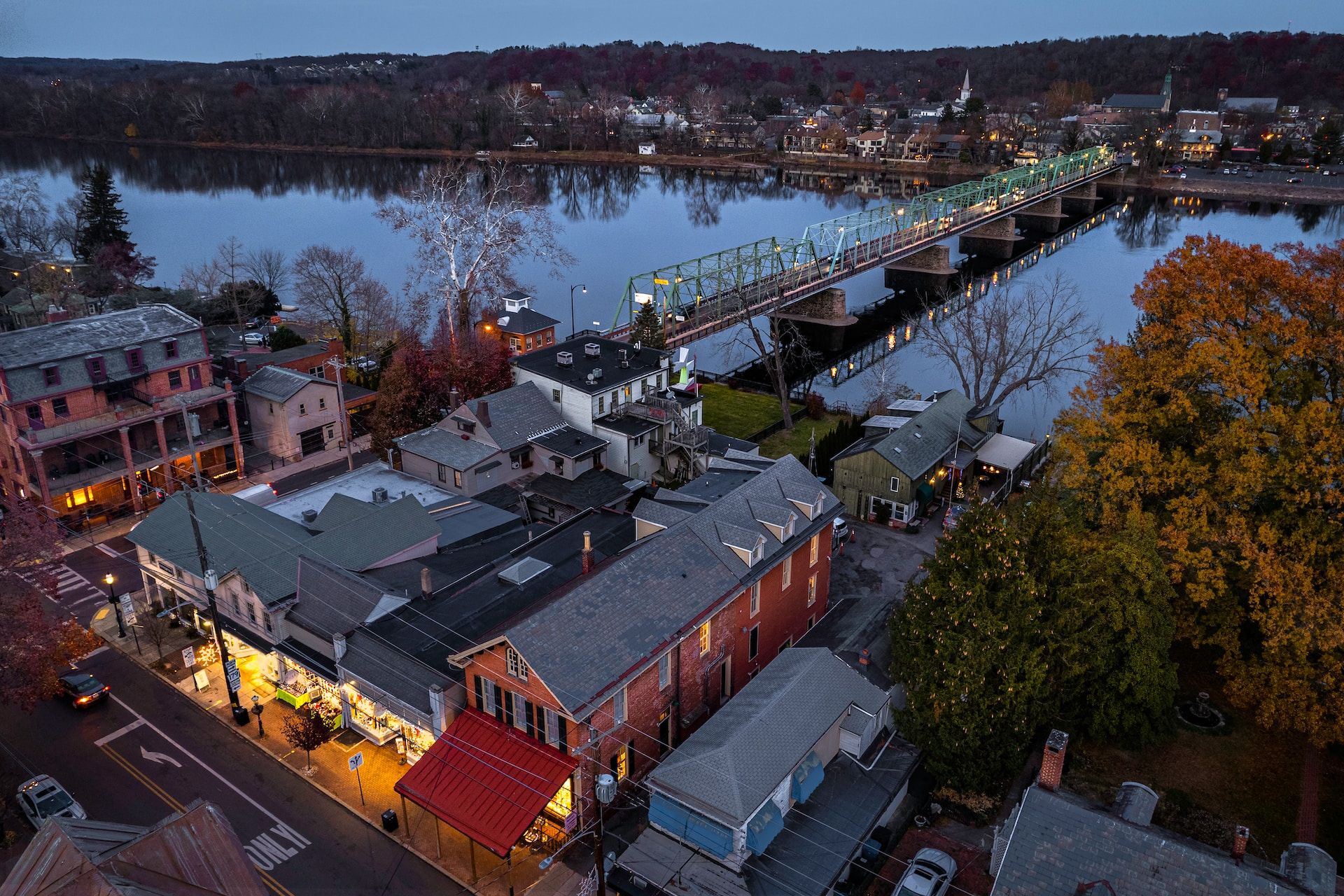Aerial view of the towns of New Hope and Lambertville