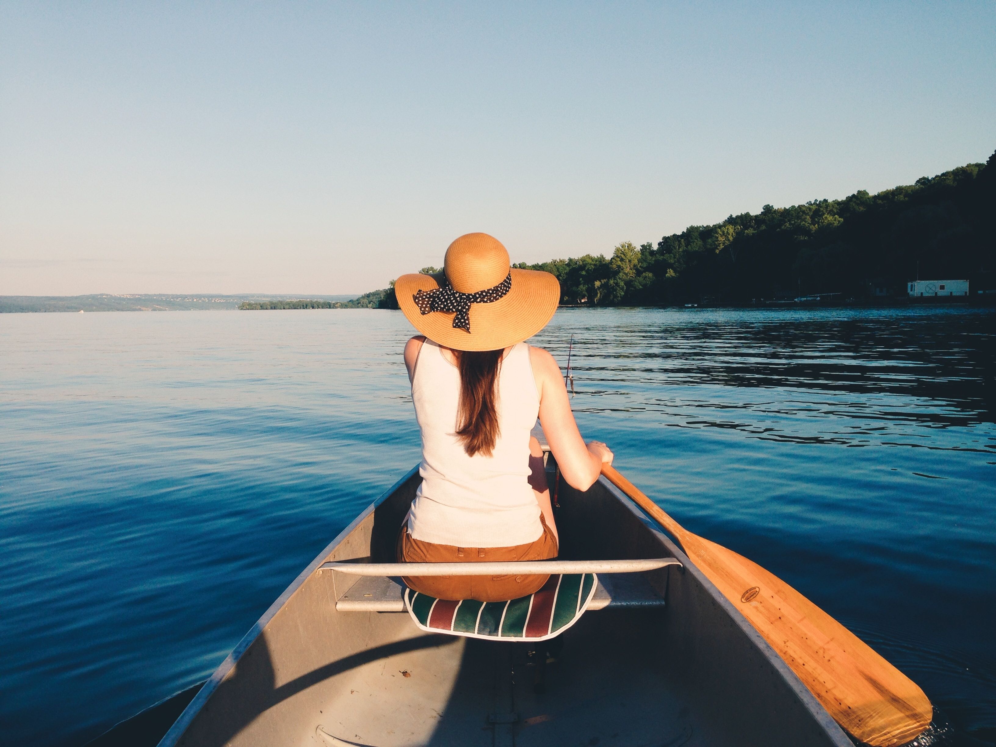 Woman canoeing on a lake