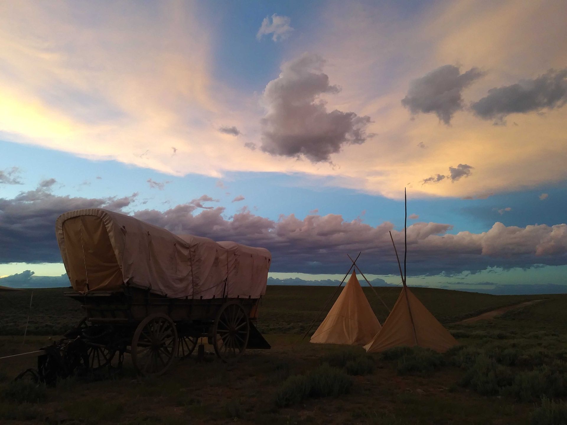 View of a wagon along Oregon Trail in Wyoming