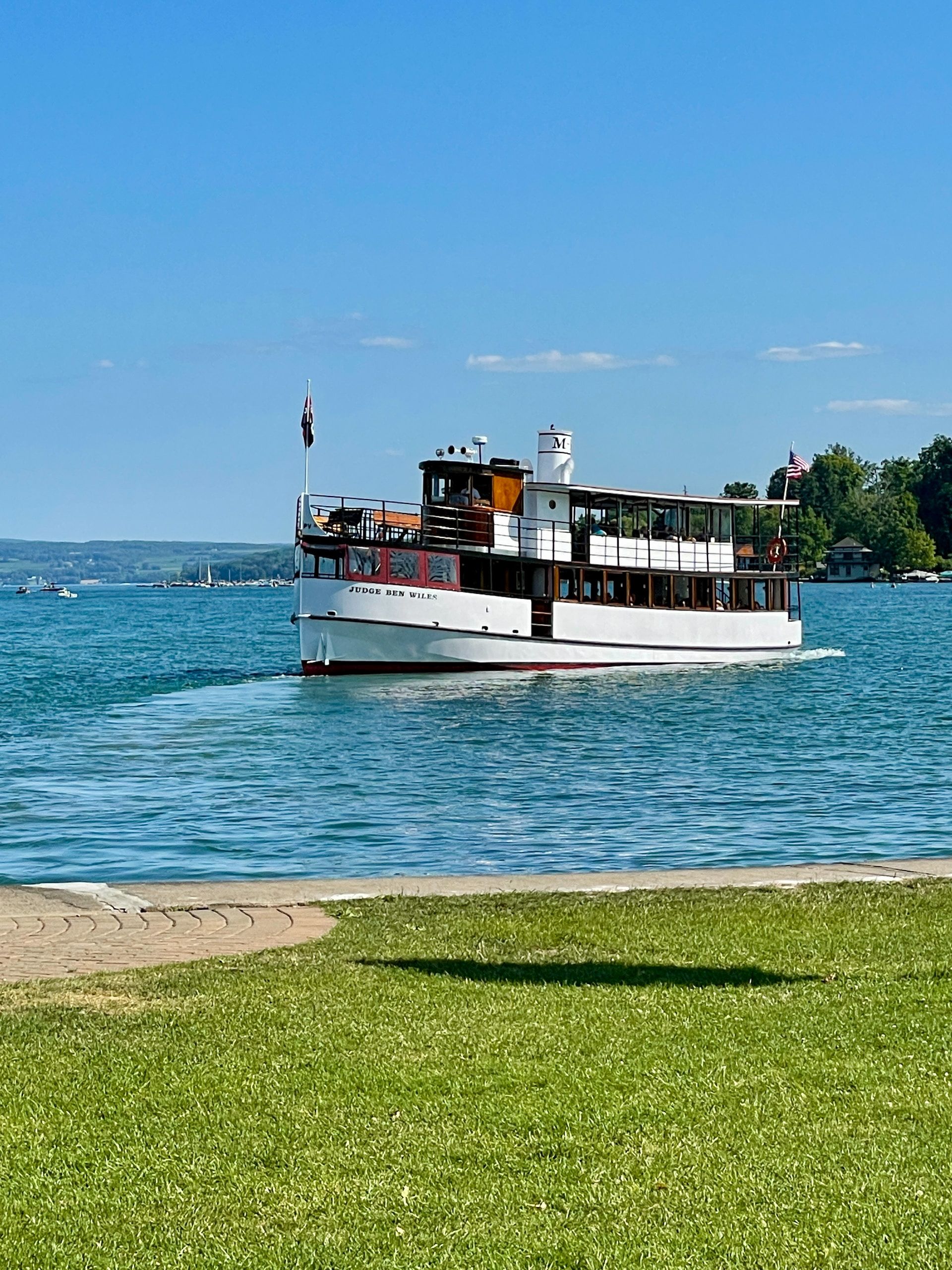 A boat on the shores of Skaneateles Lake, New York, USA