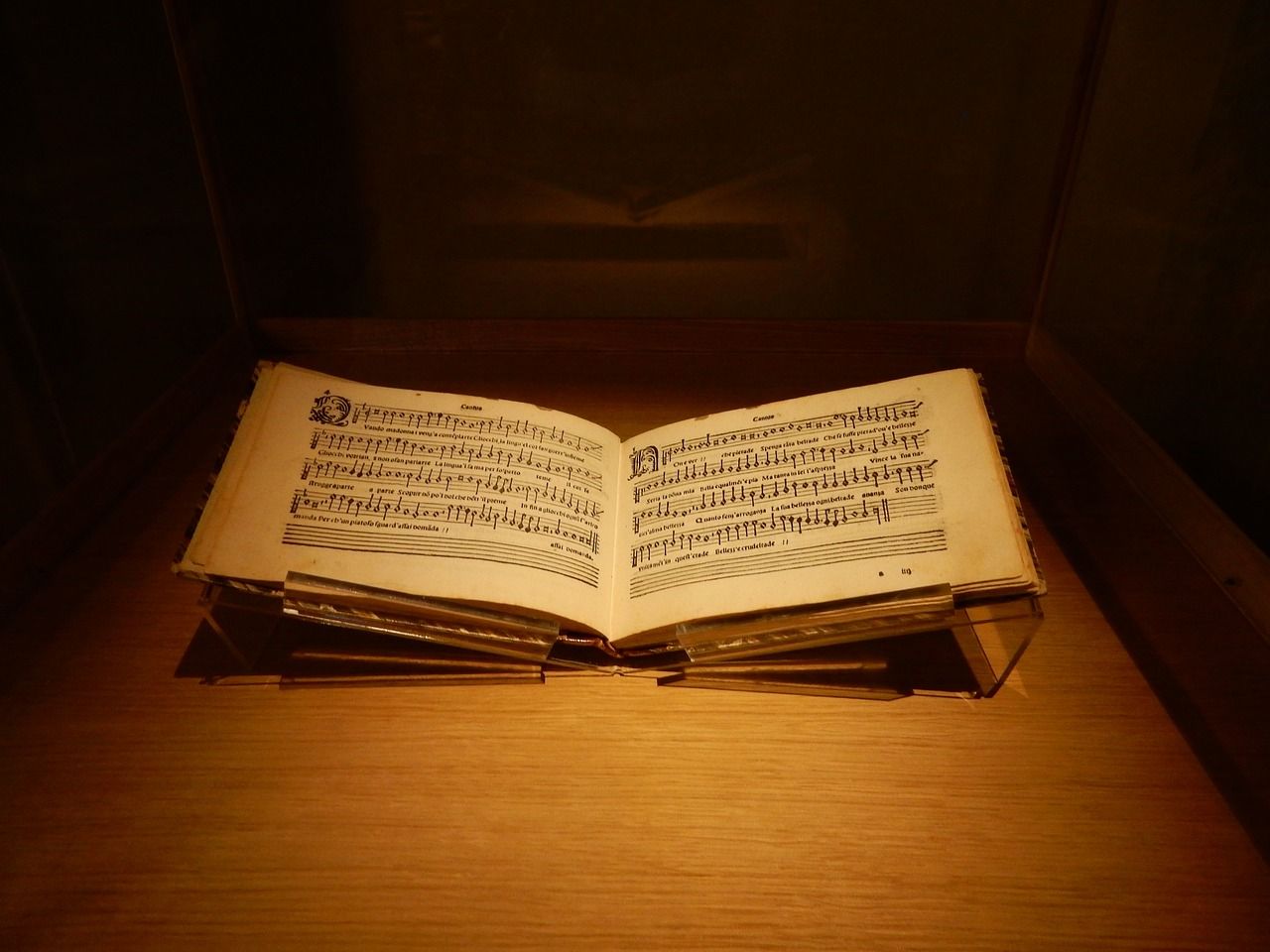 View of an antique book of music and lyrics