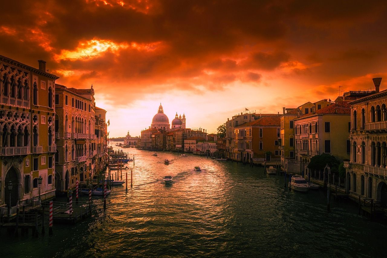View of sunset in Venice, Italy