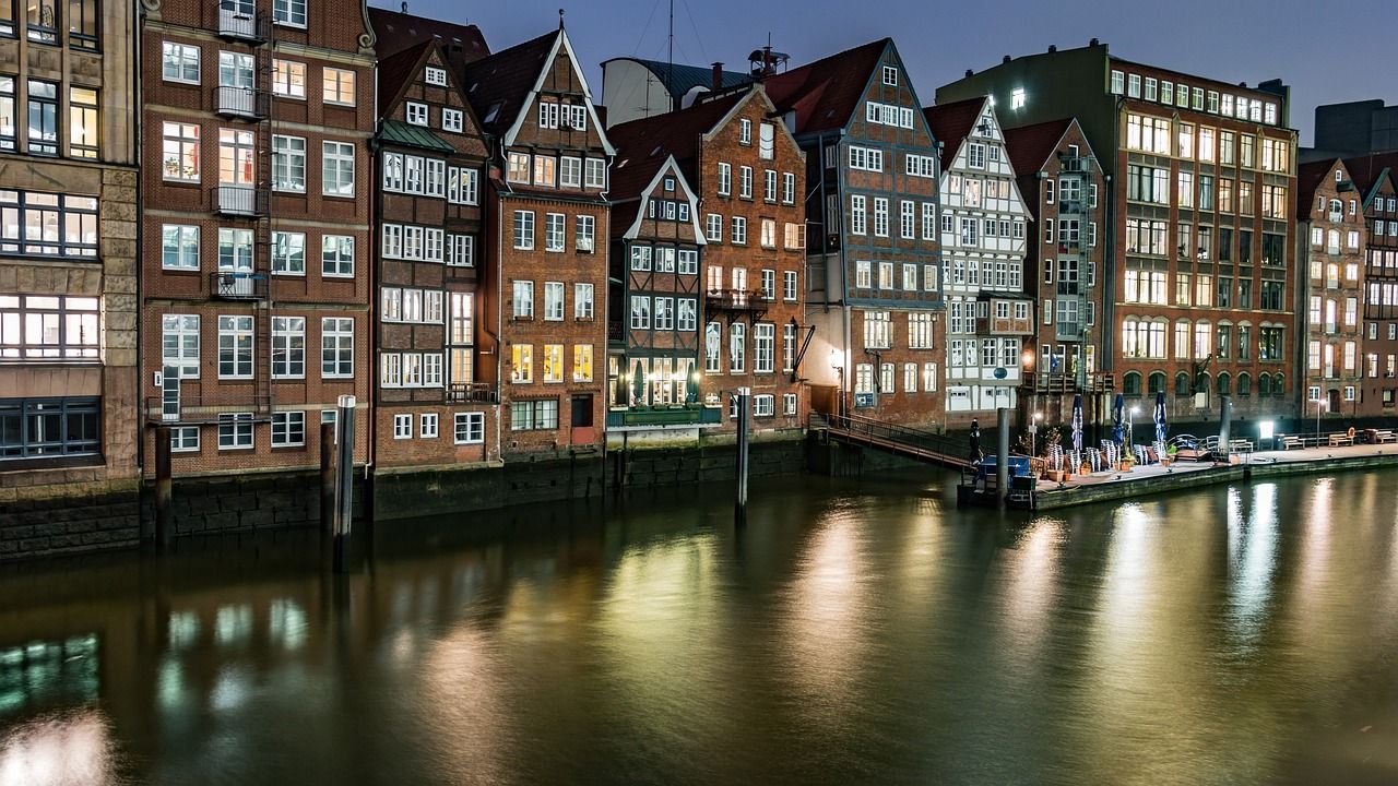 Buildings along the river in Hamburg, Germany
