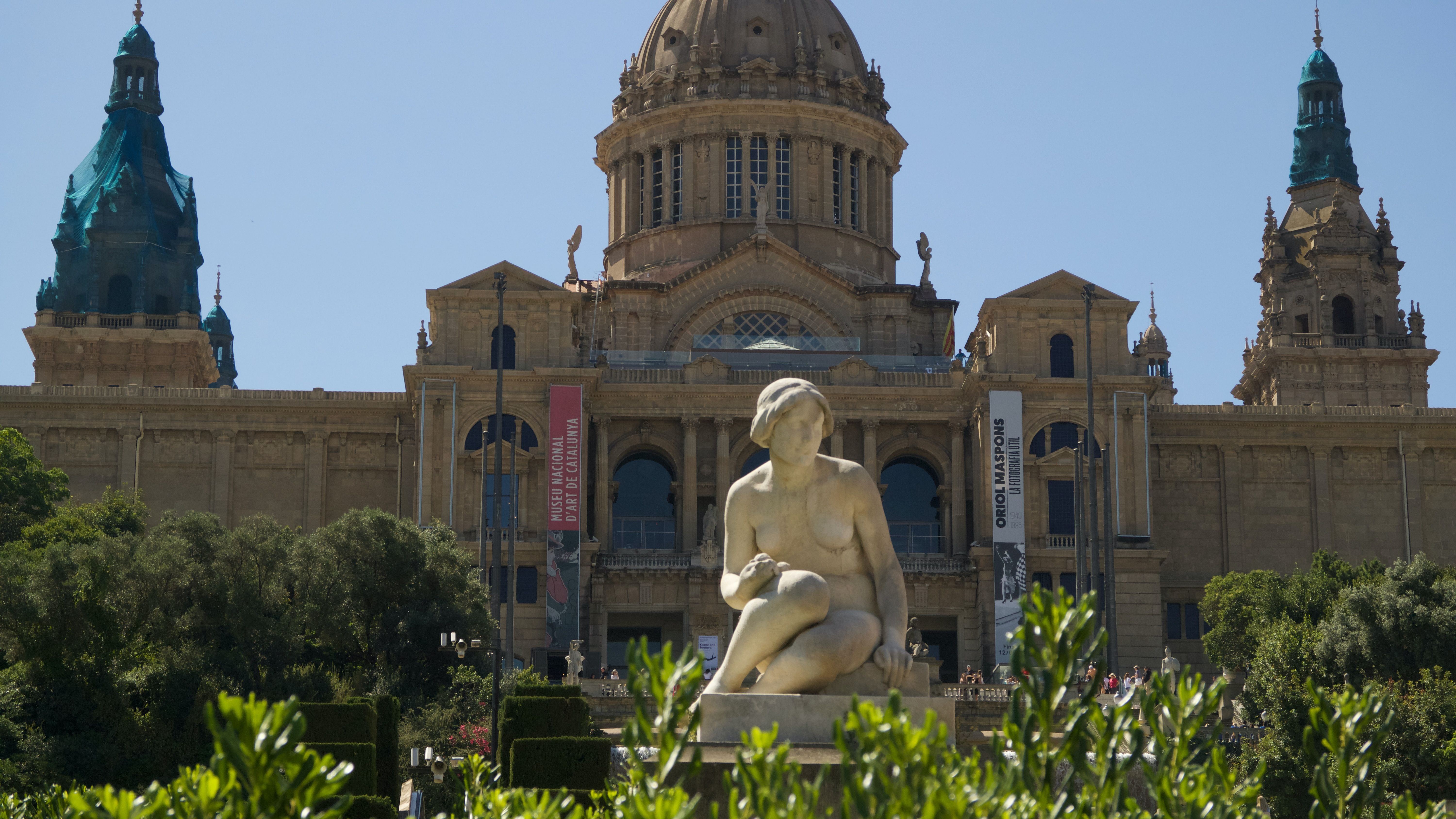 Front shot of the Montjuïc National Palace, Barcelona, Spain