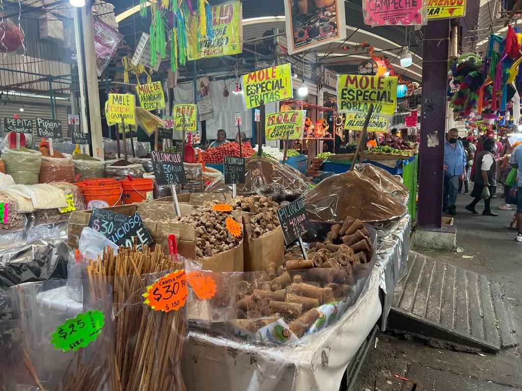 Market in Mexico selling traditional spices and herbs
