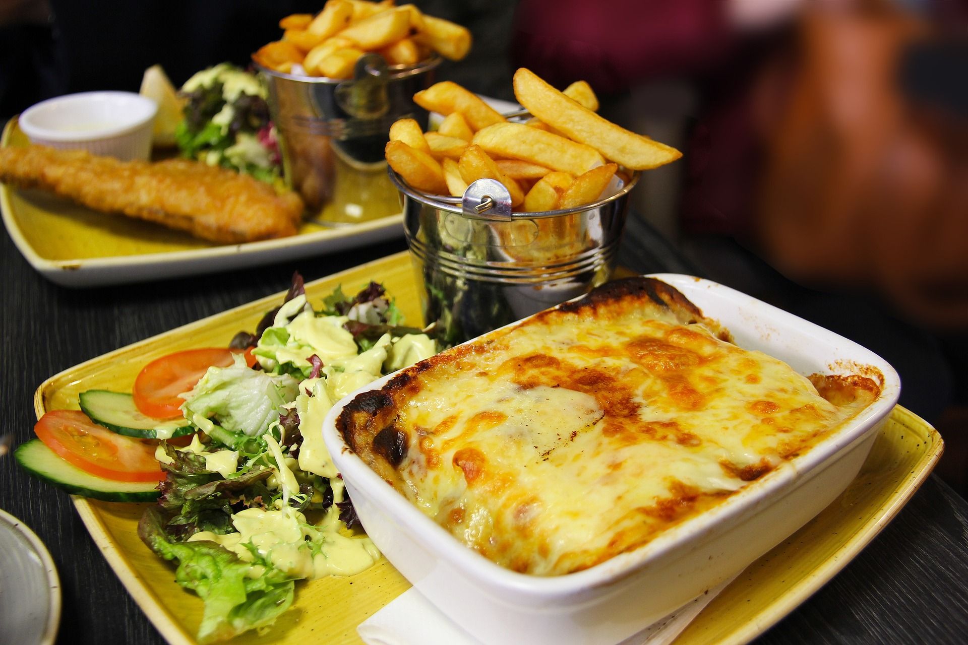 A plate of Irish lasagna with fries
