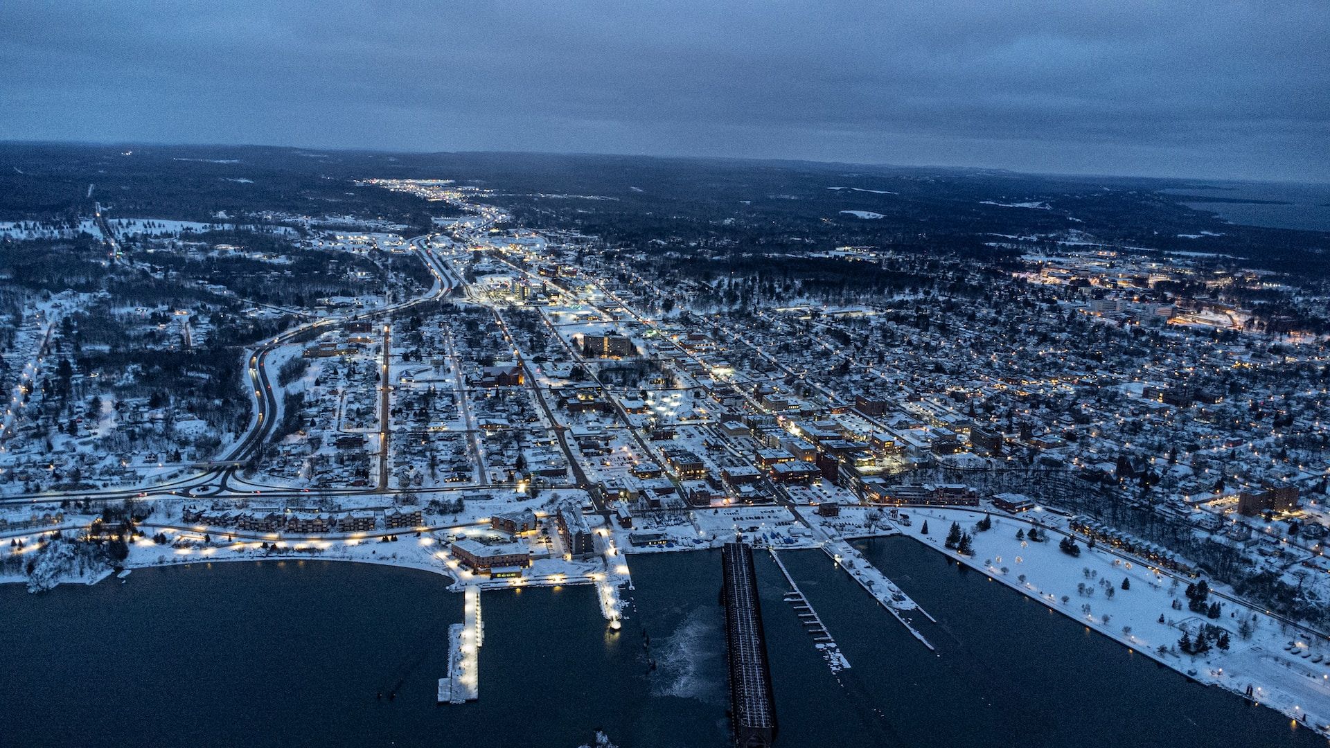 An aerial view of Marquette in Michigan