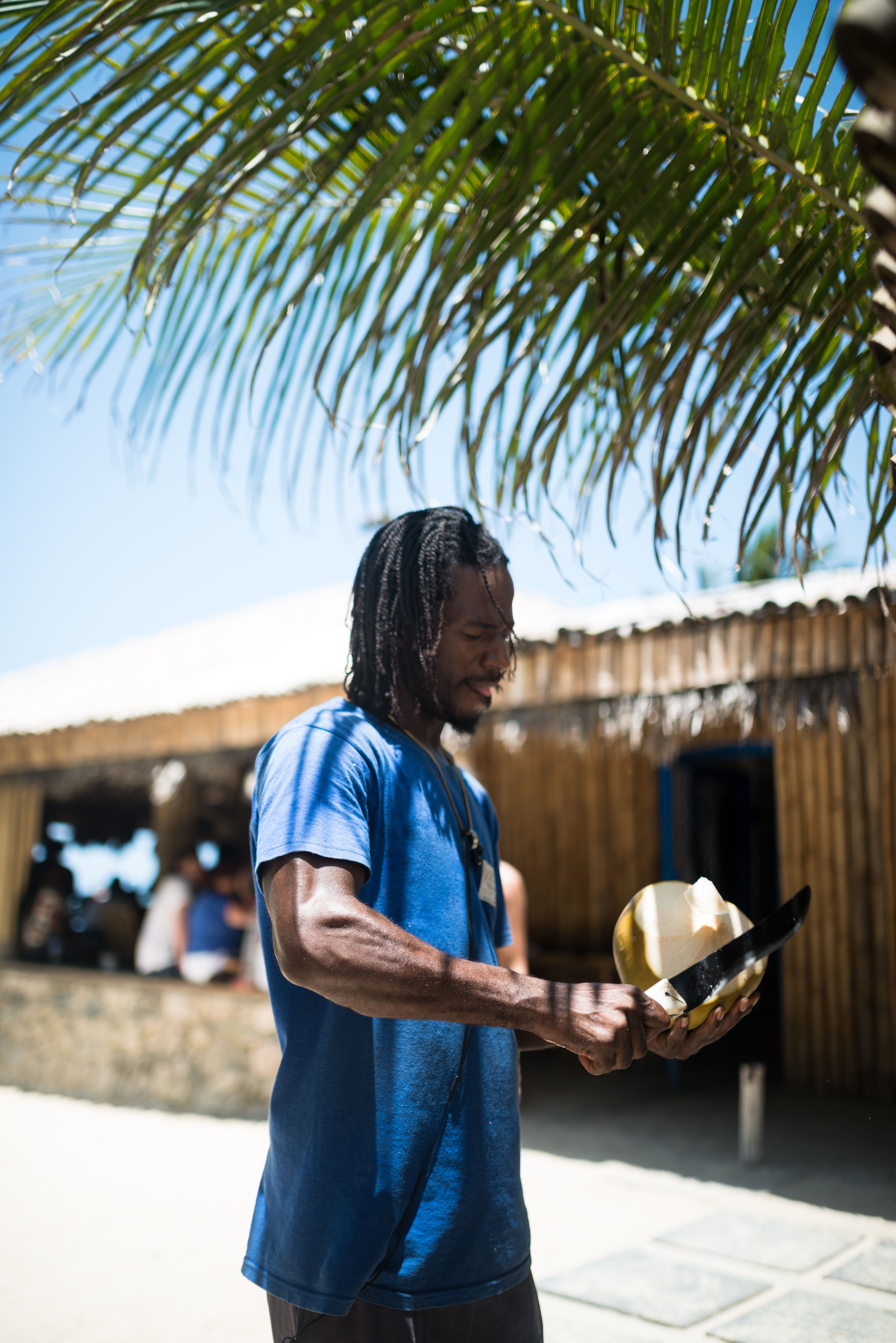 Man cuts coconut Jamaica