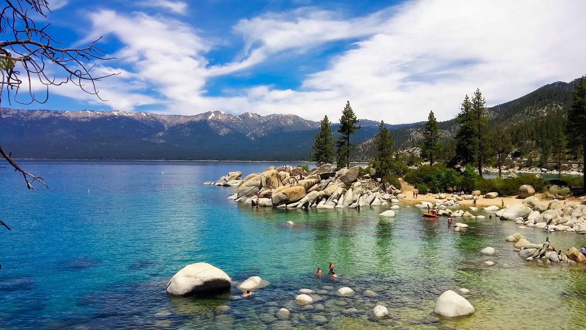 People paddling on the shore of Lake Tahoe in California, USA