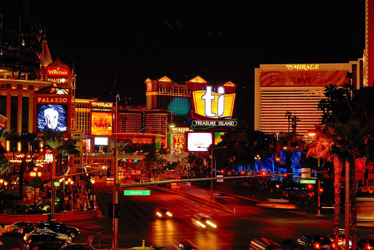 Casinos and hotels illuminated at night 