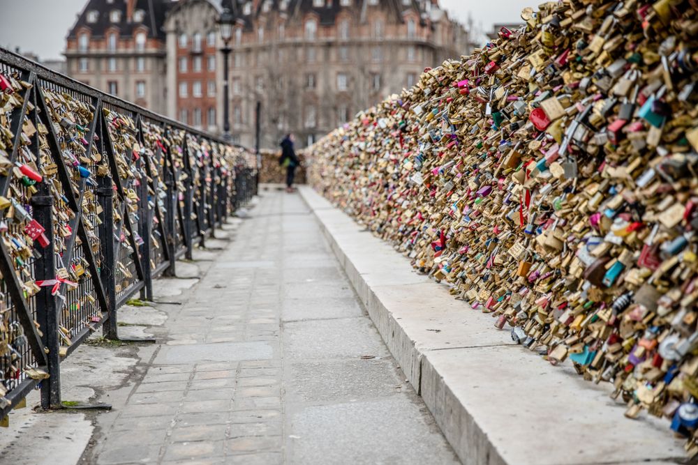 Love locks (or padlocks) everywhere in Paris, France