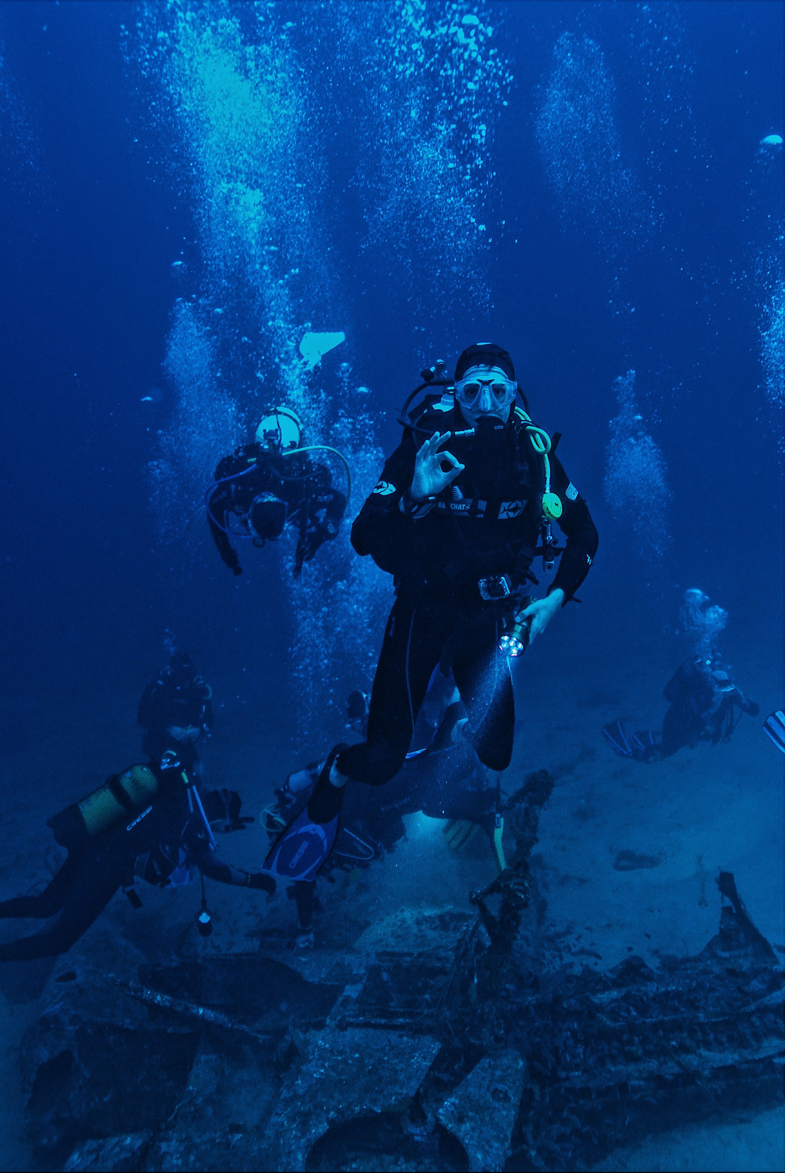 group of people scuba diving 