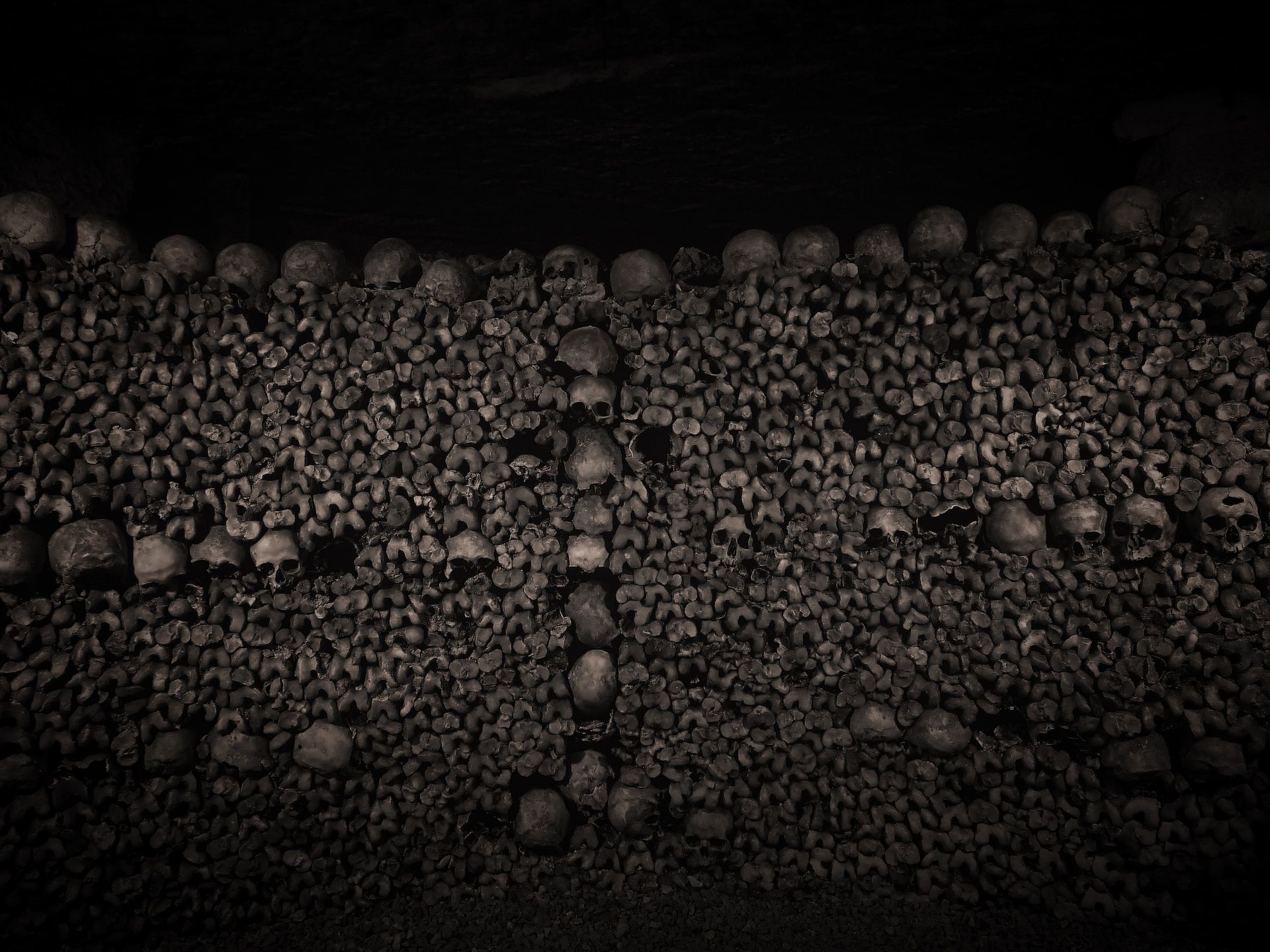 Human remains inside the Paris catacombs
