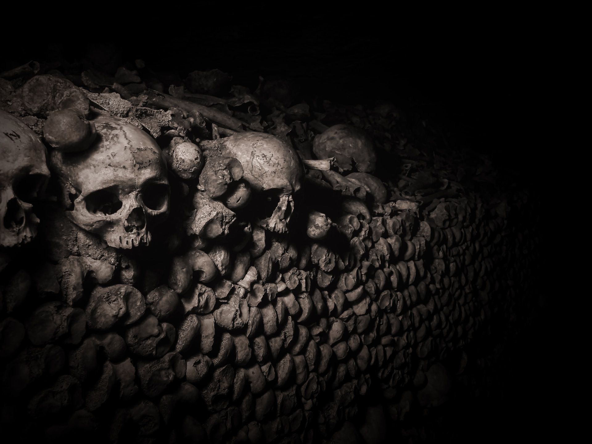 Skeletons inside Paris catacombs