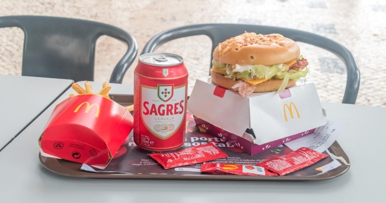 McDonald's meal with beer in Lisbon, Portugal