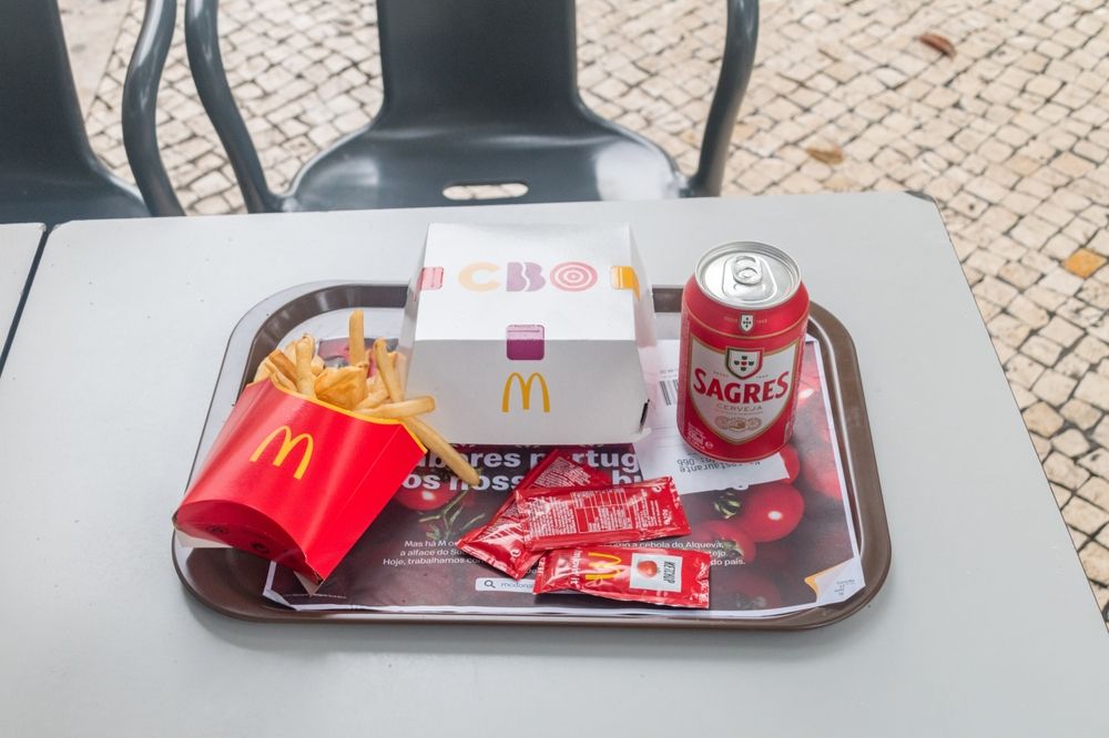 McDonald's meal with beer in Lisbon, Portugal