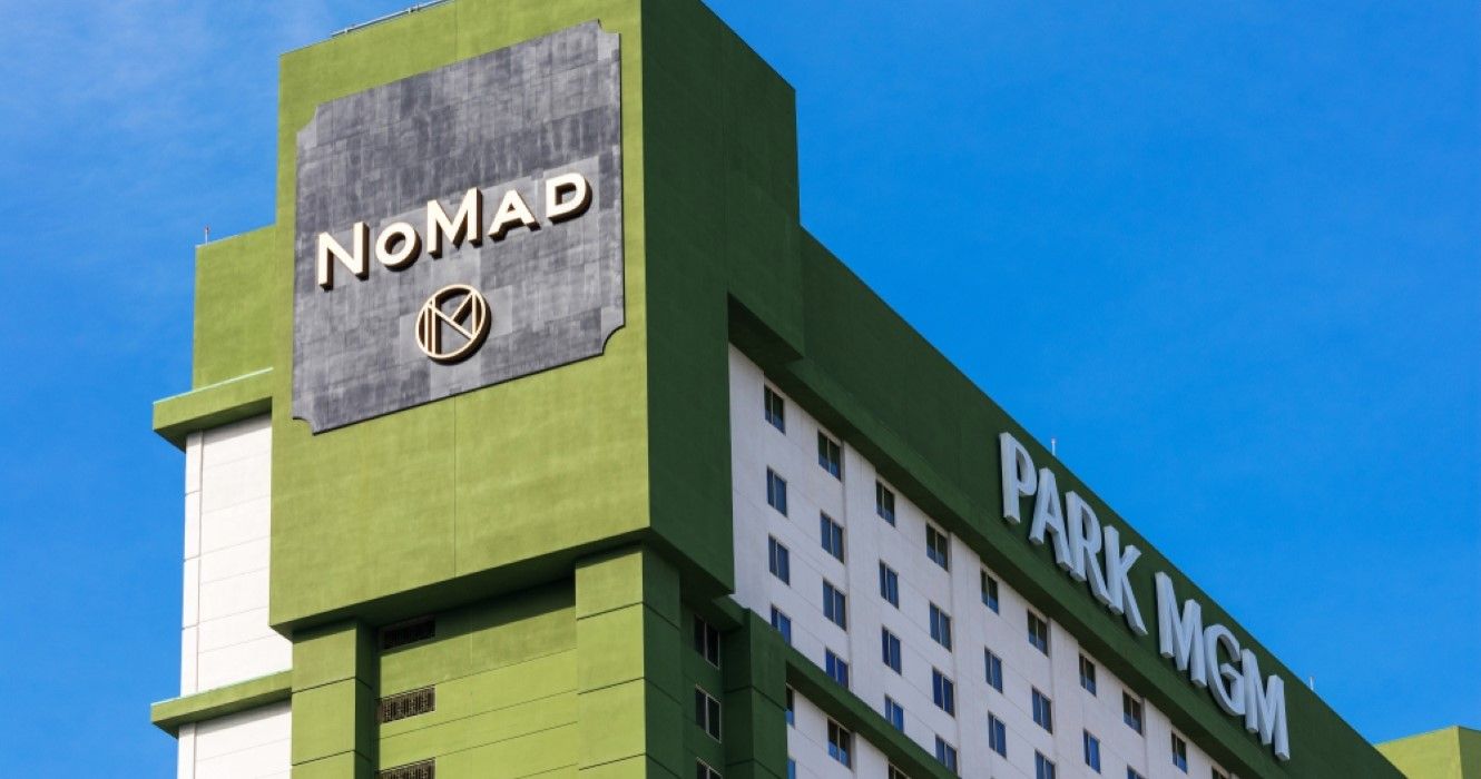 NoMad sign atop ultra-luxury, boutique hotel in Las Vegas, Nevada