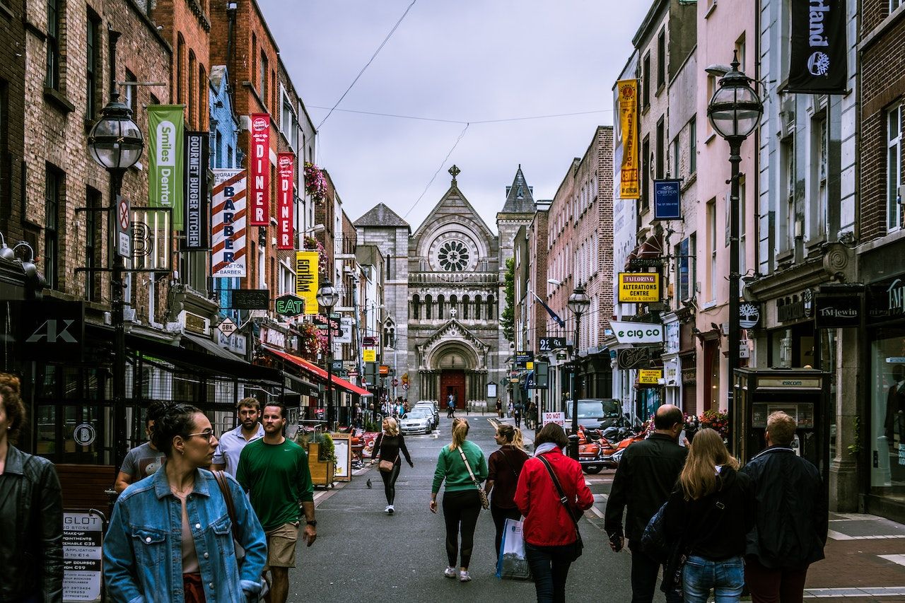A street with shops in Dublin