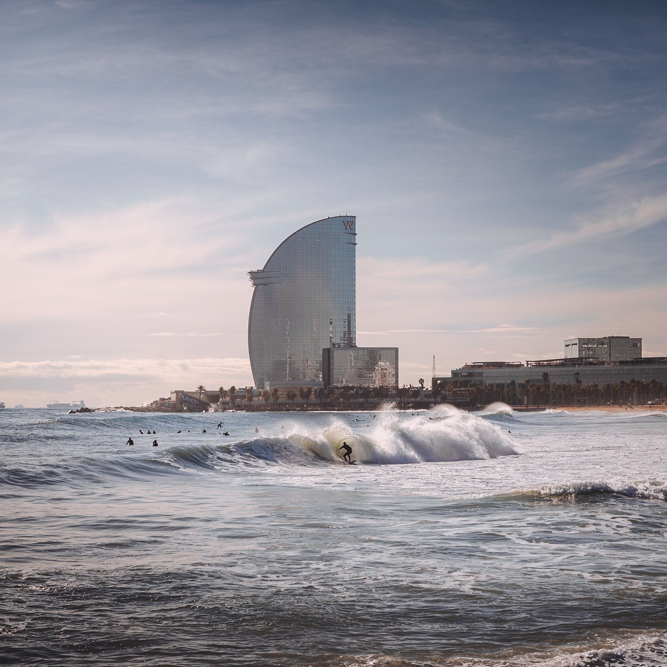 Surfing in front of W. Barcelona
