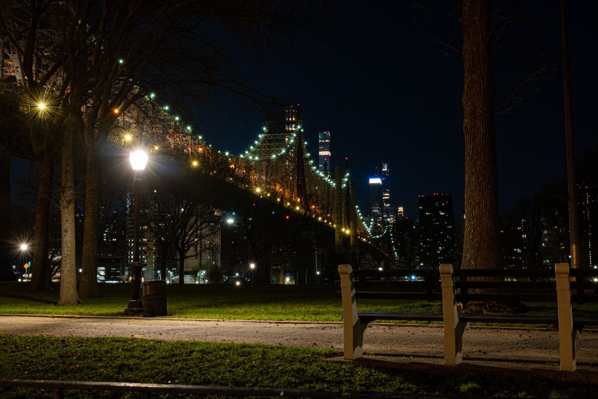 Queensboro Bridge at night from Astoria Park