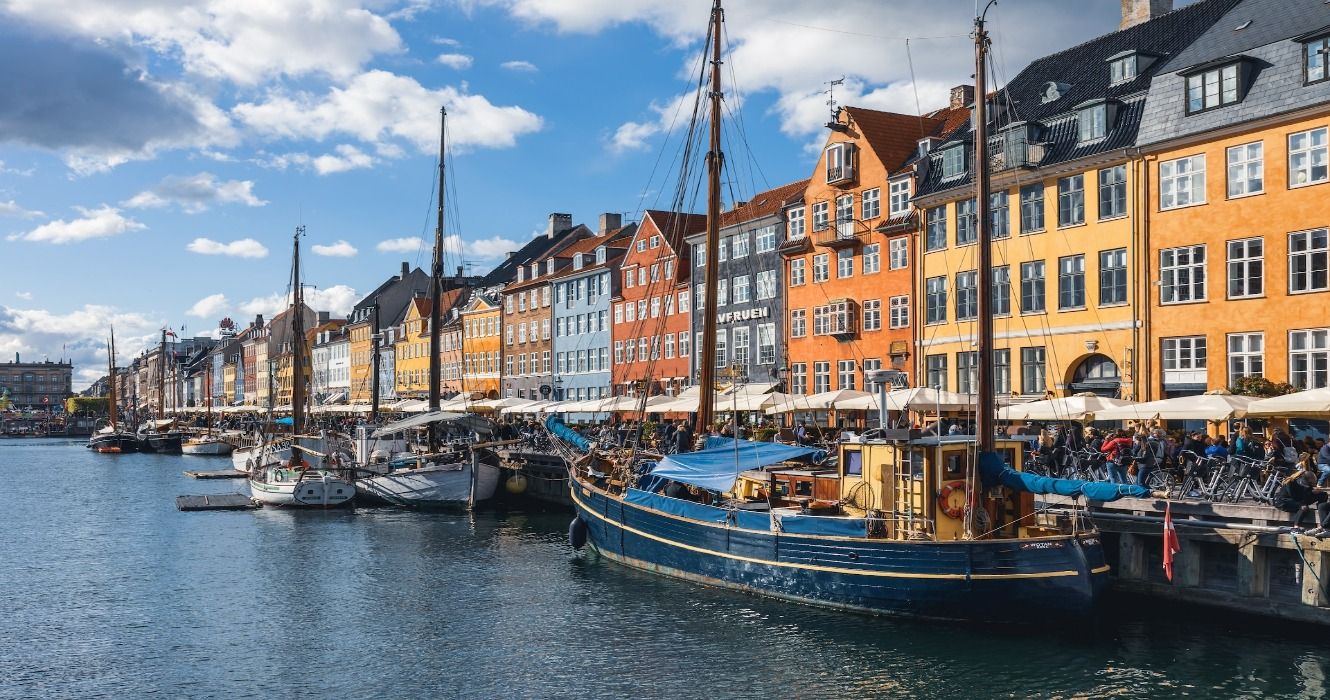 Nyhavn waterfront, canal and entertainment district in Copenhagen, Denmark