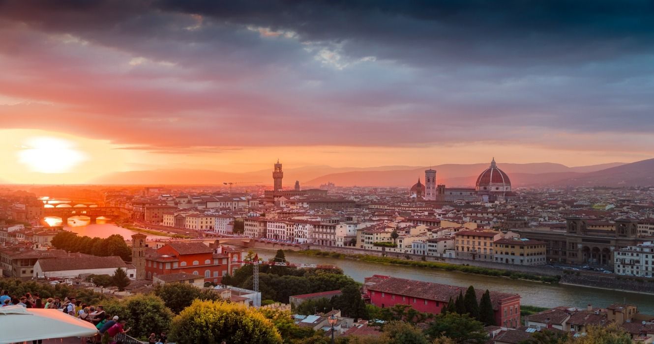 A view of Florence, Metropolitan City of Florence, Italy, at sunset