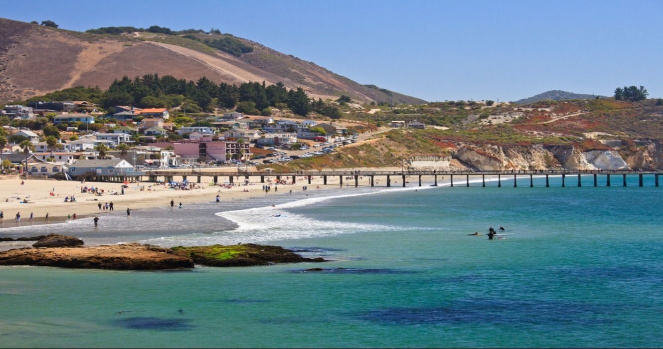 Avila Beach, a popular whale watching destination and one of the most popular beach towns in California, south of San Luis Obispo, USA
