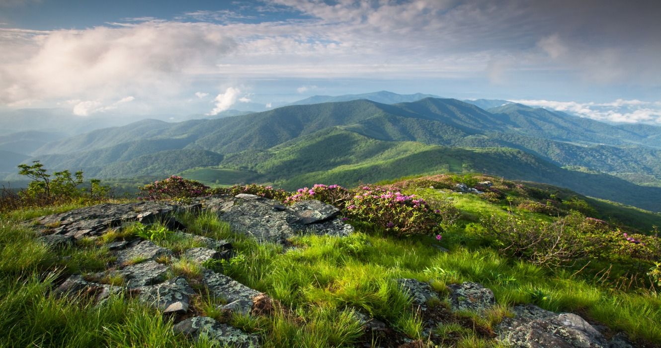 Blue Ridge Mountain Landscape on the Grassy Ridge spur trail off the Appalachian Trail, located along the borders of Western North Carolina and Eastern Tennessee