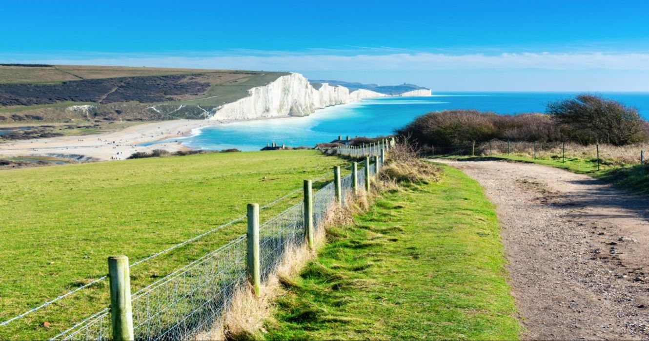 Walk in Cuckmere Haven near Seaford, East Sussex, England, in South Downs National Park