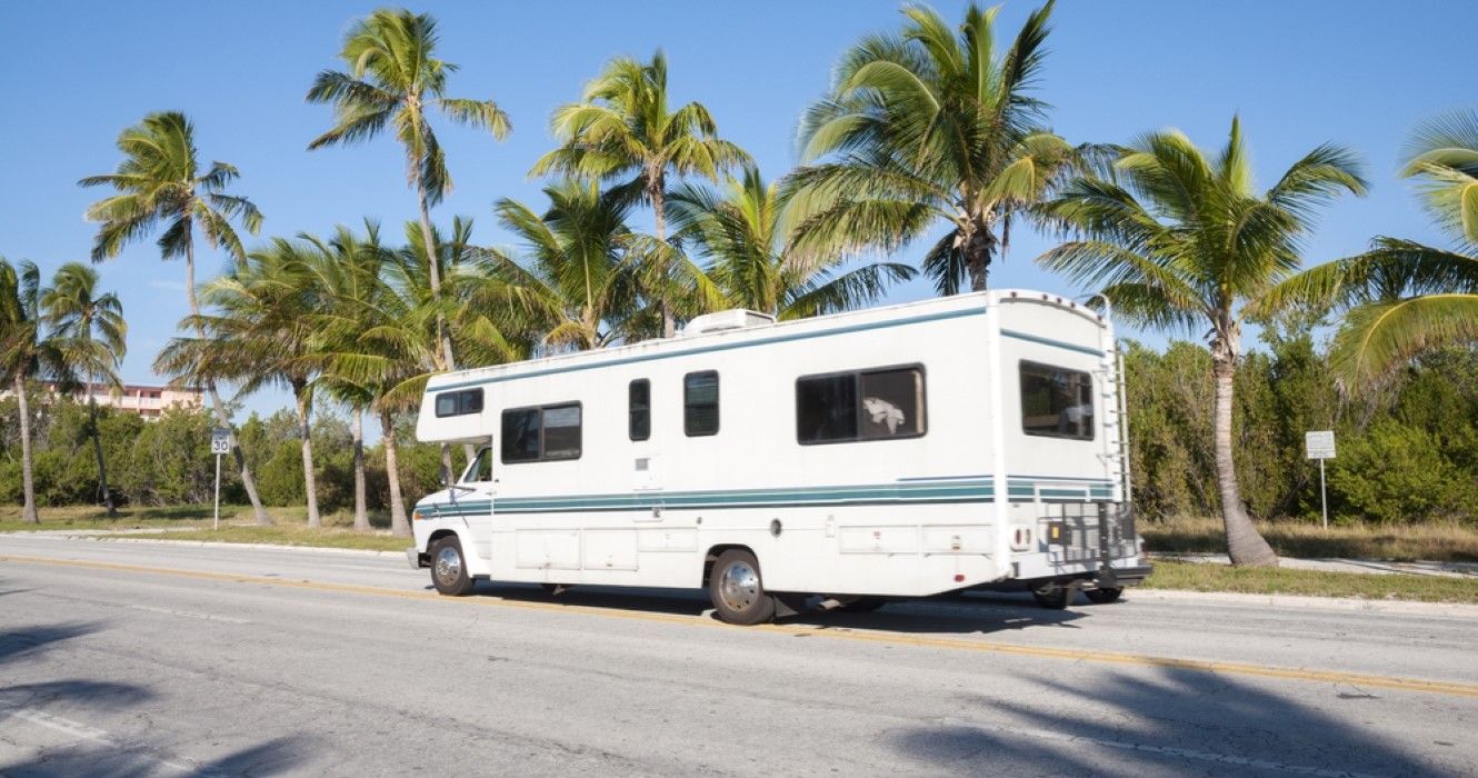 RV on the road in Key West, Florida