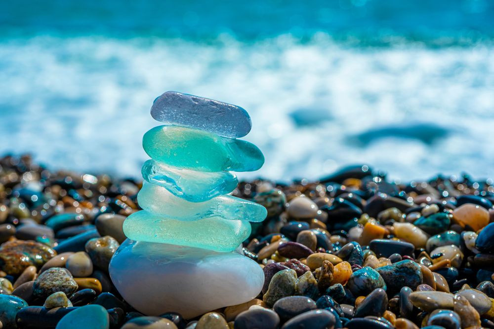 Sea glass stones arranged