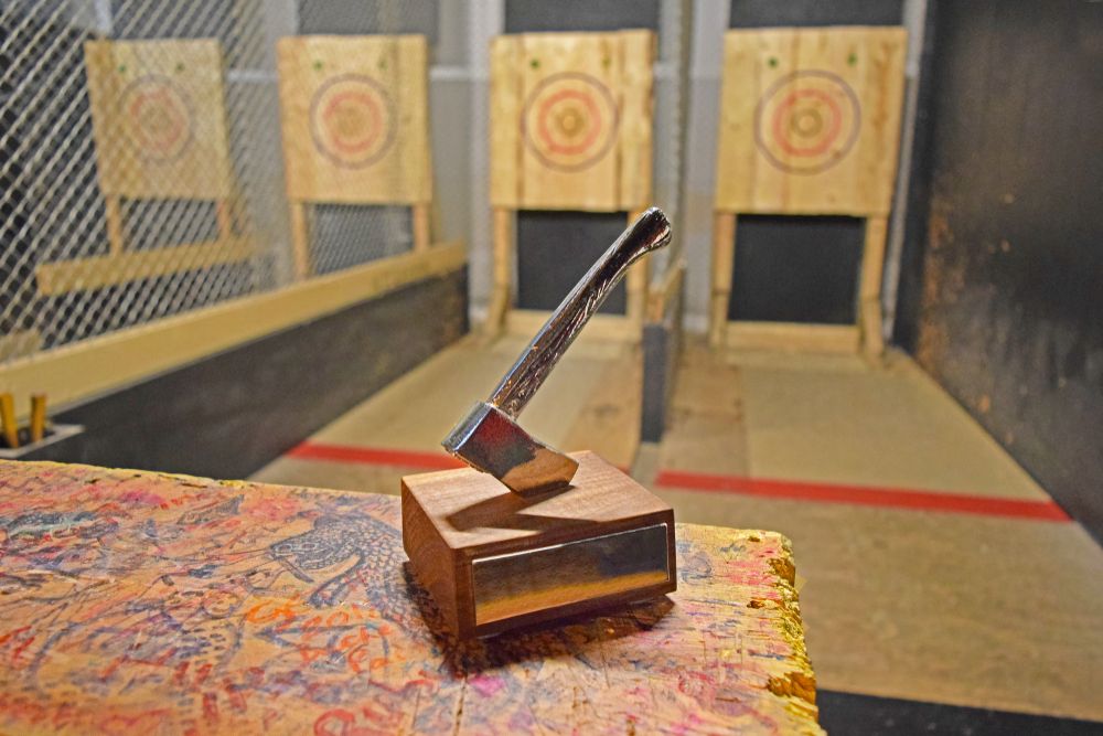 An indoor axe throwing hall