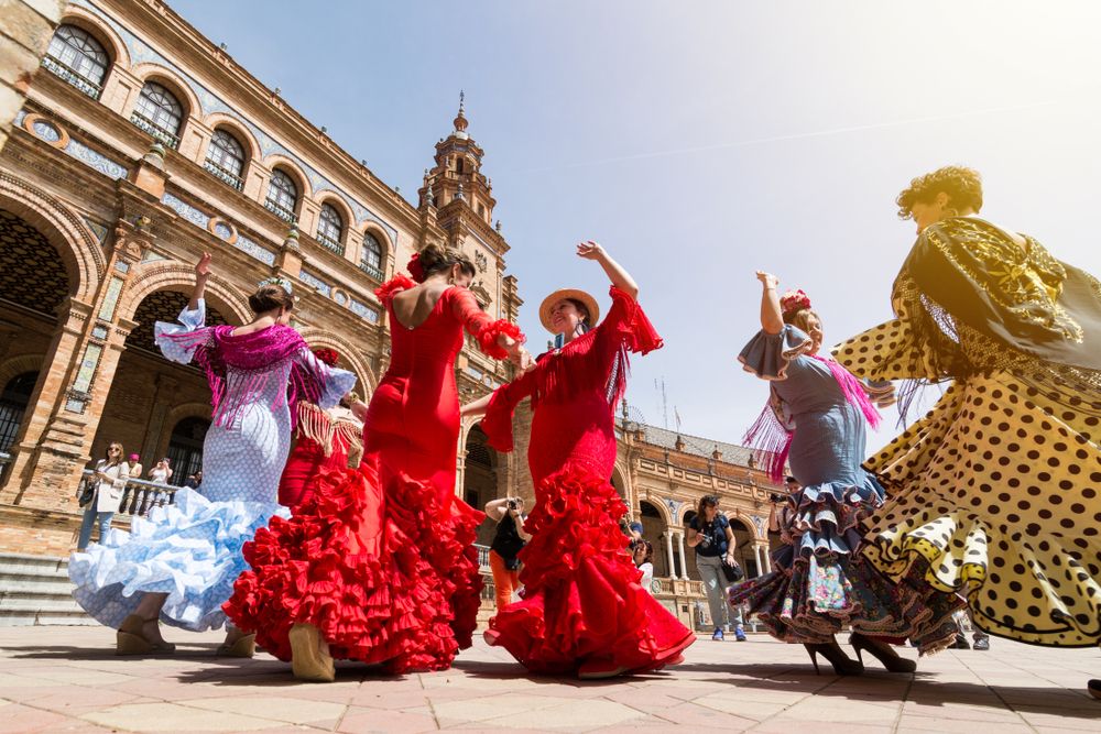 Young women dance flamenco