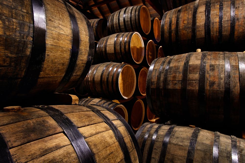 Alcohol barrels in a distillery