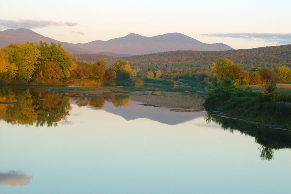 Jay Peak and Missisquoi River in fall, Vermont, USA