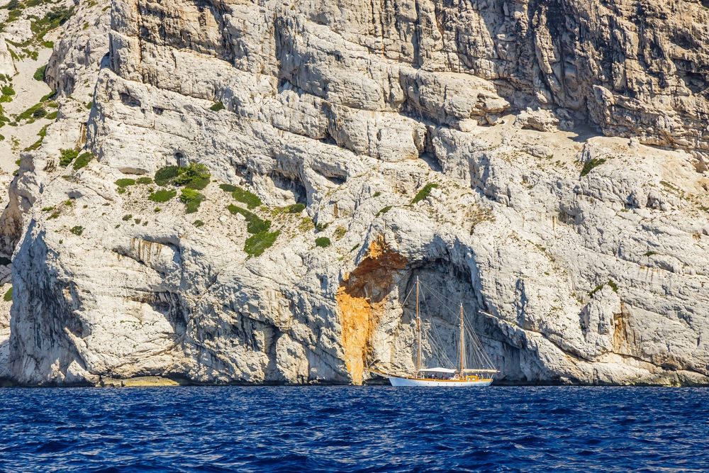 Calanque of la Triperie, near Cape Morgiou in Marseille, France. In the Calanques massif is the Cosquer underwater cave