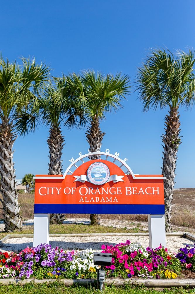 Welcome sign for the City of Orange Beach, Alabama