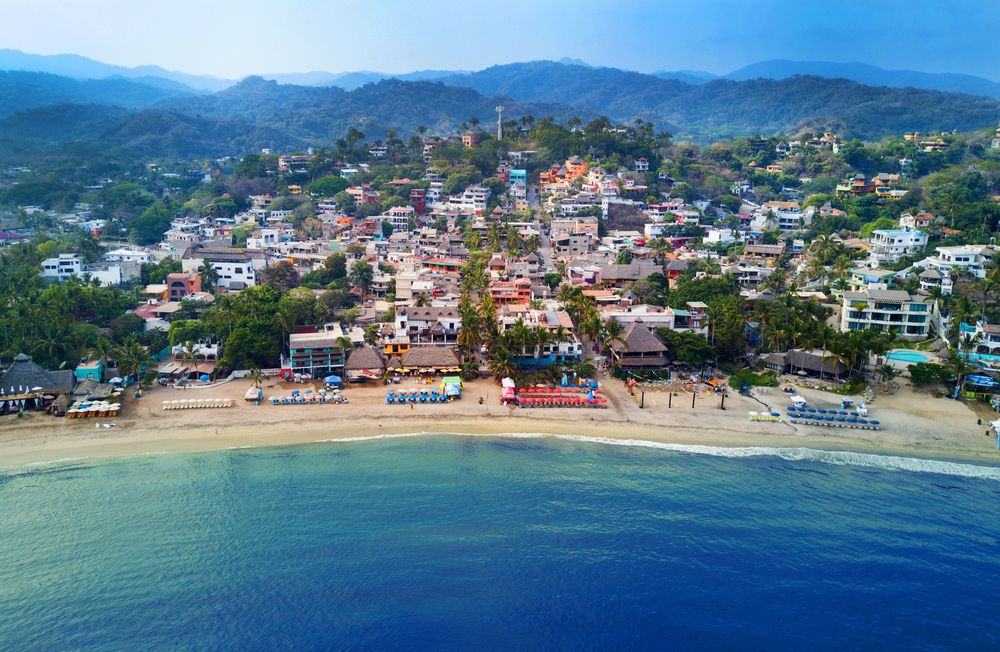 An aerial view of Sayulita's main beach, Mexico