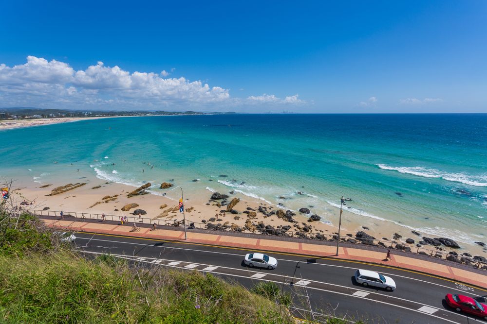 Kirra, Coolangatta and Snapper Rocks on a clear day, Gold Coast, Queensland, Australia