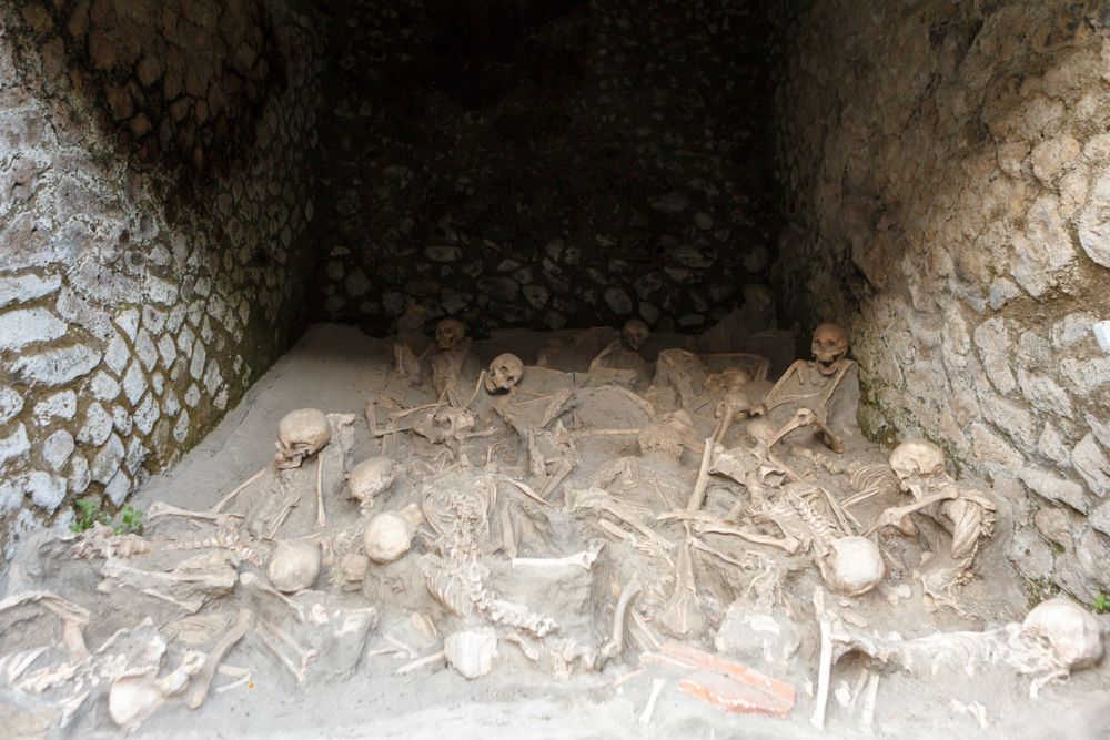 Skeletons in boathouses in Ancient Herculaneum