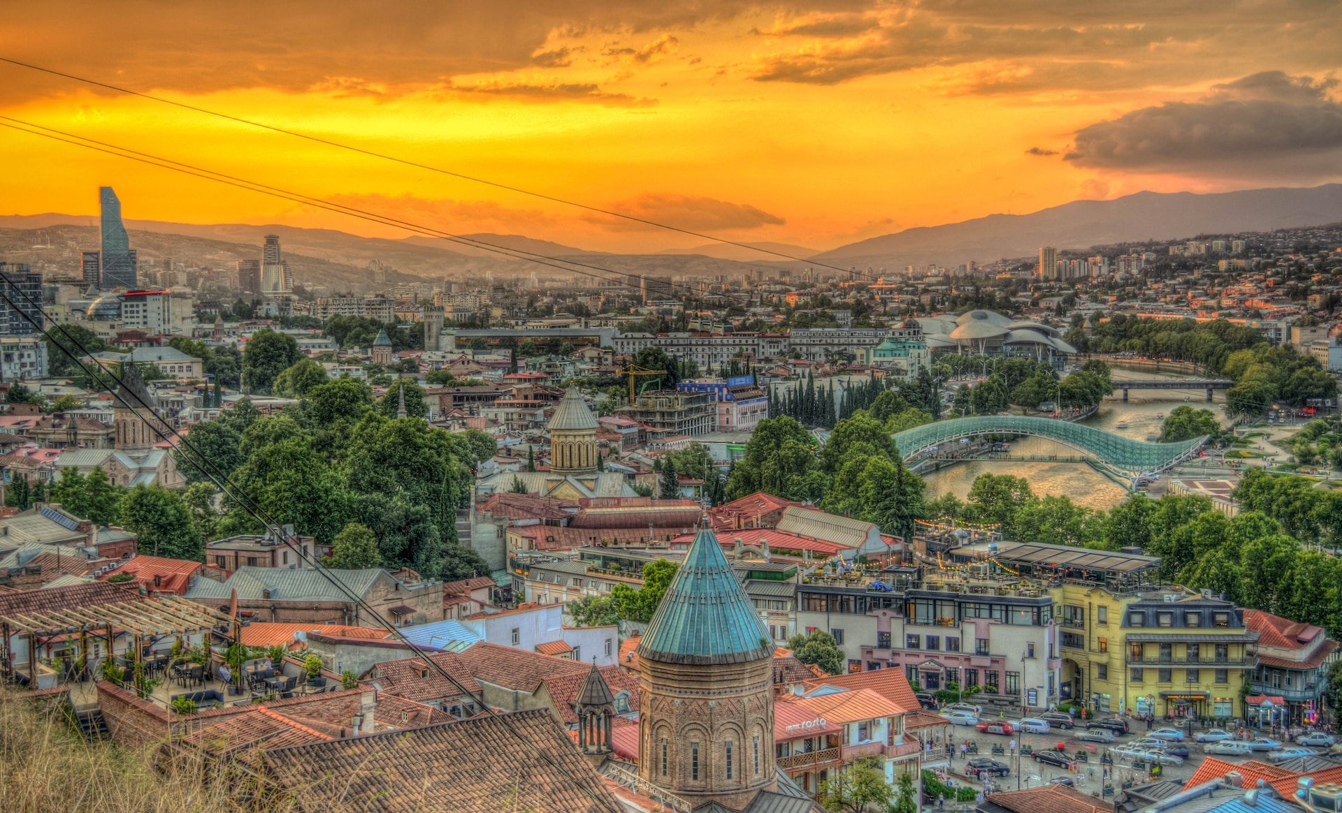 A sunset view of Tbilisi, Georgia