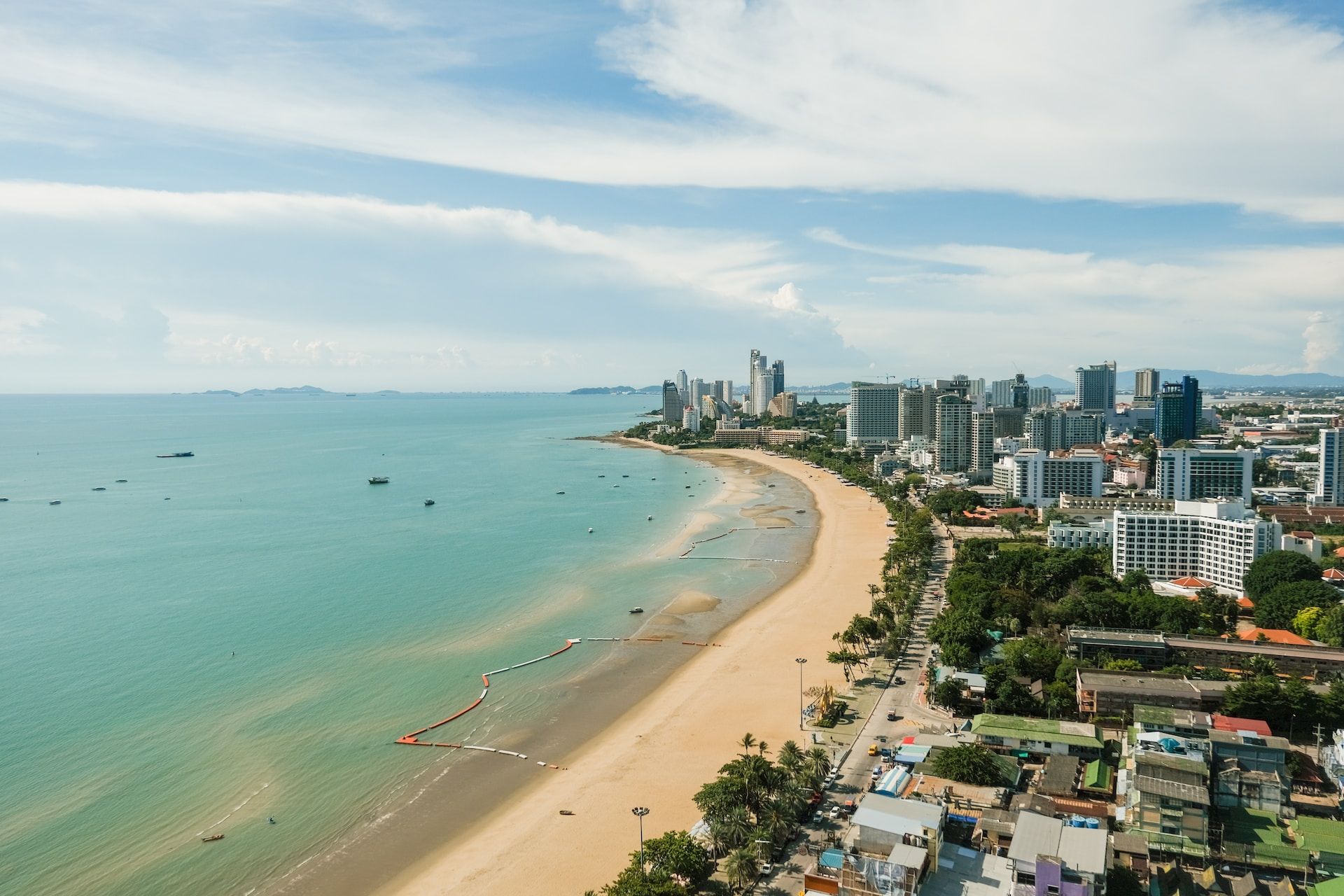 An aerial view of the sandy shores of Pattaya.