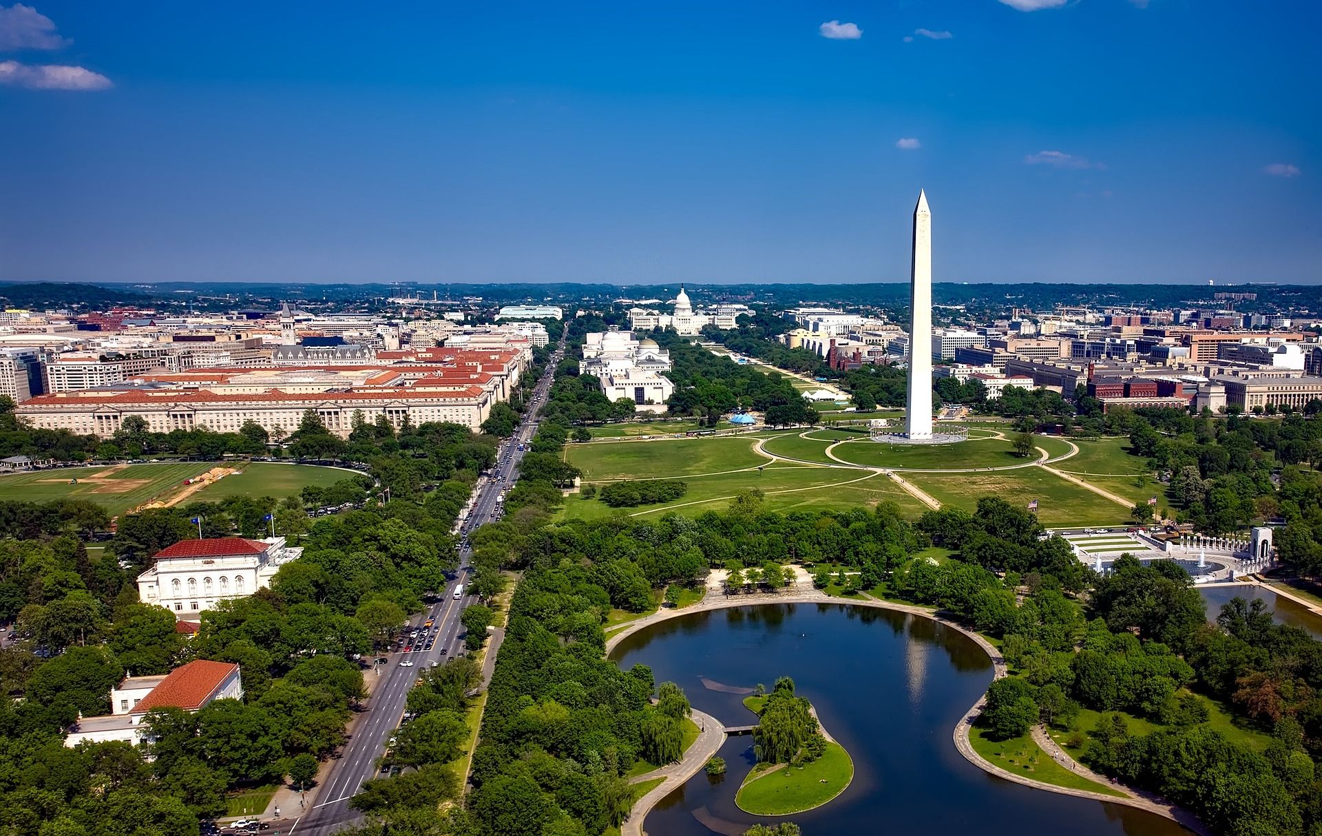 An aerial view of Washington DC