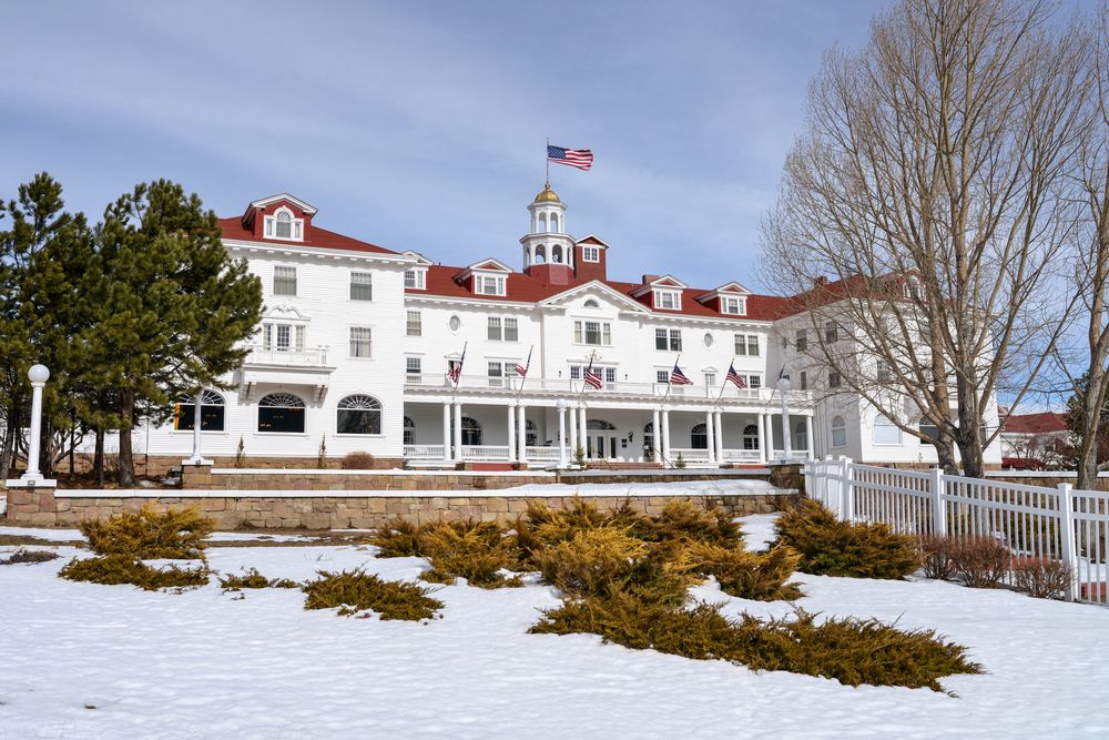Winter view of the Stanley Hotel at Estes Park, Colorado