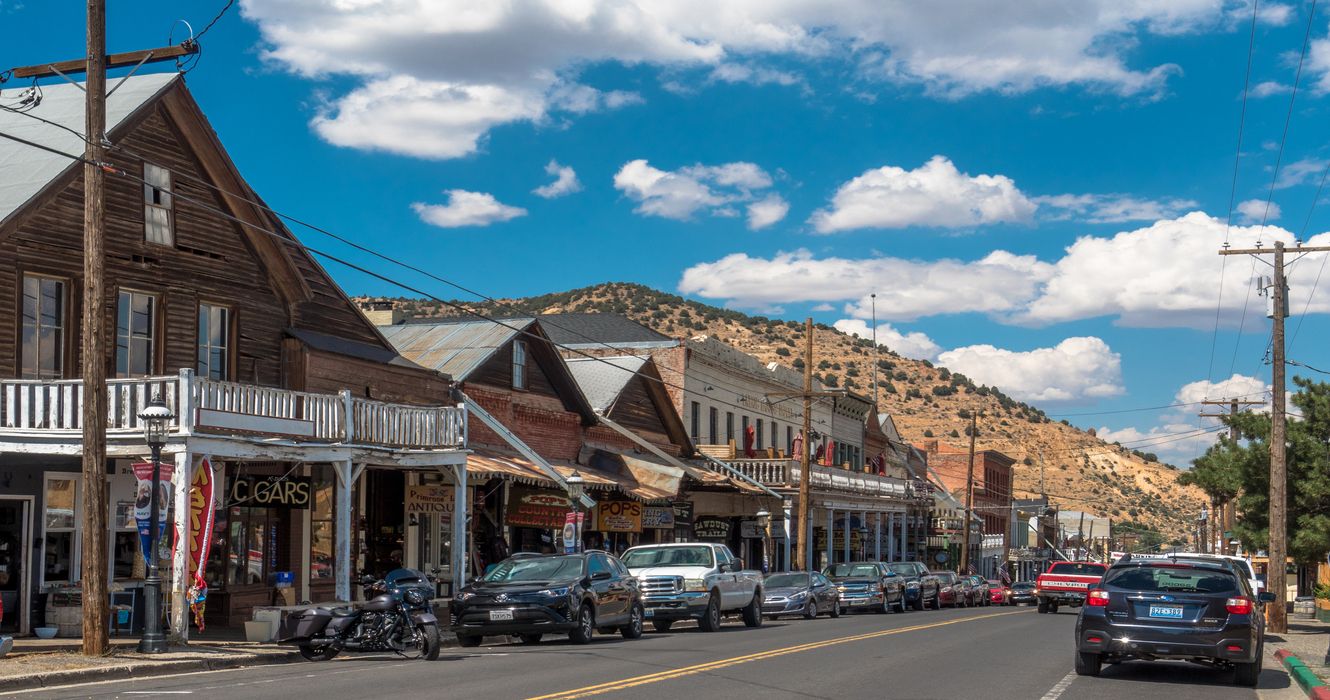 Wooden houses at Main Street in Virginia City, Nevada, one of the top Old West towns in the US